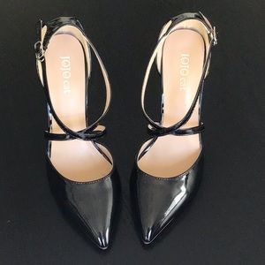 Jojo Cat Black strappy Heels Sz 38